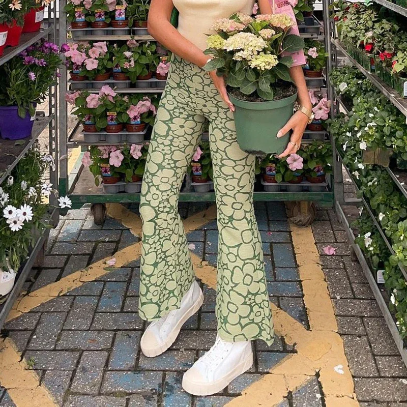 Floral Vintage High Waist Pants Women Casual Elegant Skinny Long Trousers Ladies 90s Fashion Sweatpants Summer Y2k Pants E Girl