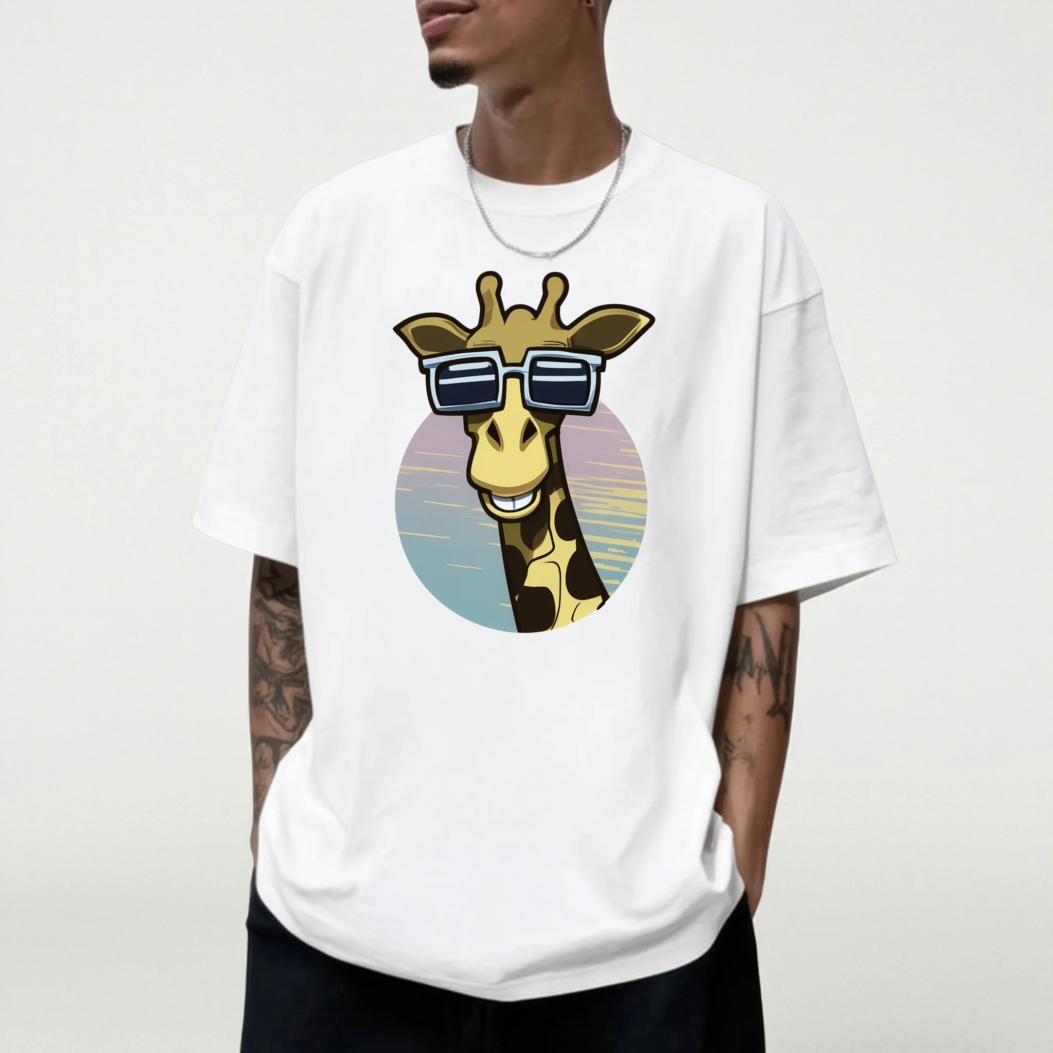 

Teevo Casual T-Shirt with Giraffe Wearing Sunglasses Print for Daily Wear