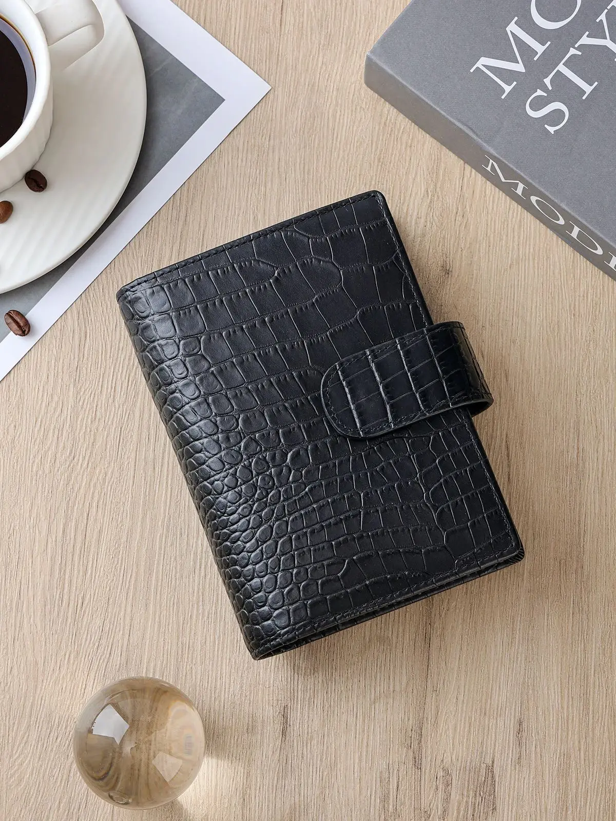 Smartfee Pocket Budget Planner A7 planer binders Crocodile Pattern Genuine Leather 25 Gold ring Organizer Notebook Agenda