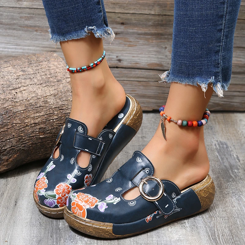 Women Slippers Summer Fashion Flat Bottom Sandals Women Candy Color Flower Ethnic Style Slippers Slides Women Zapatos De Mujer