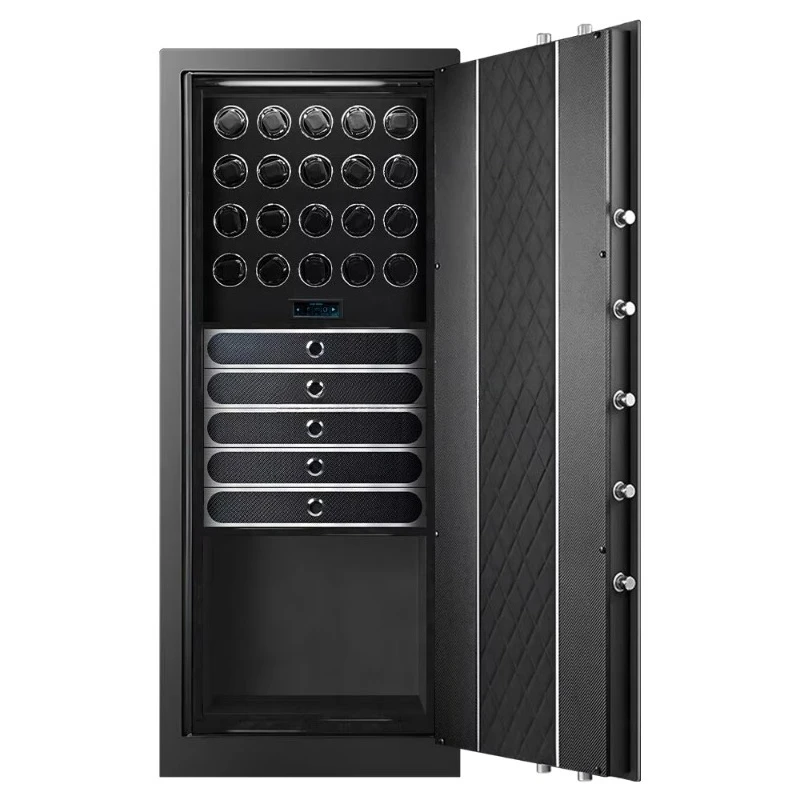 Leather Watch Winder with 5 Fire-Resistant Storage Drawers Electronic Lock Safe Protective Storage