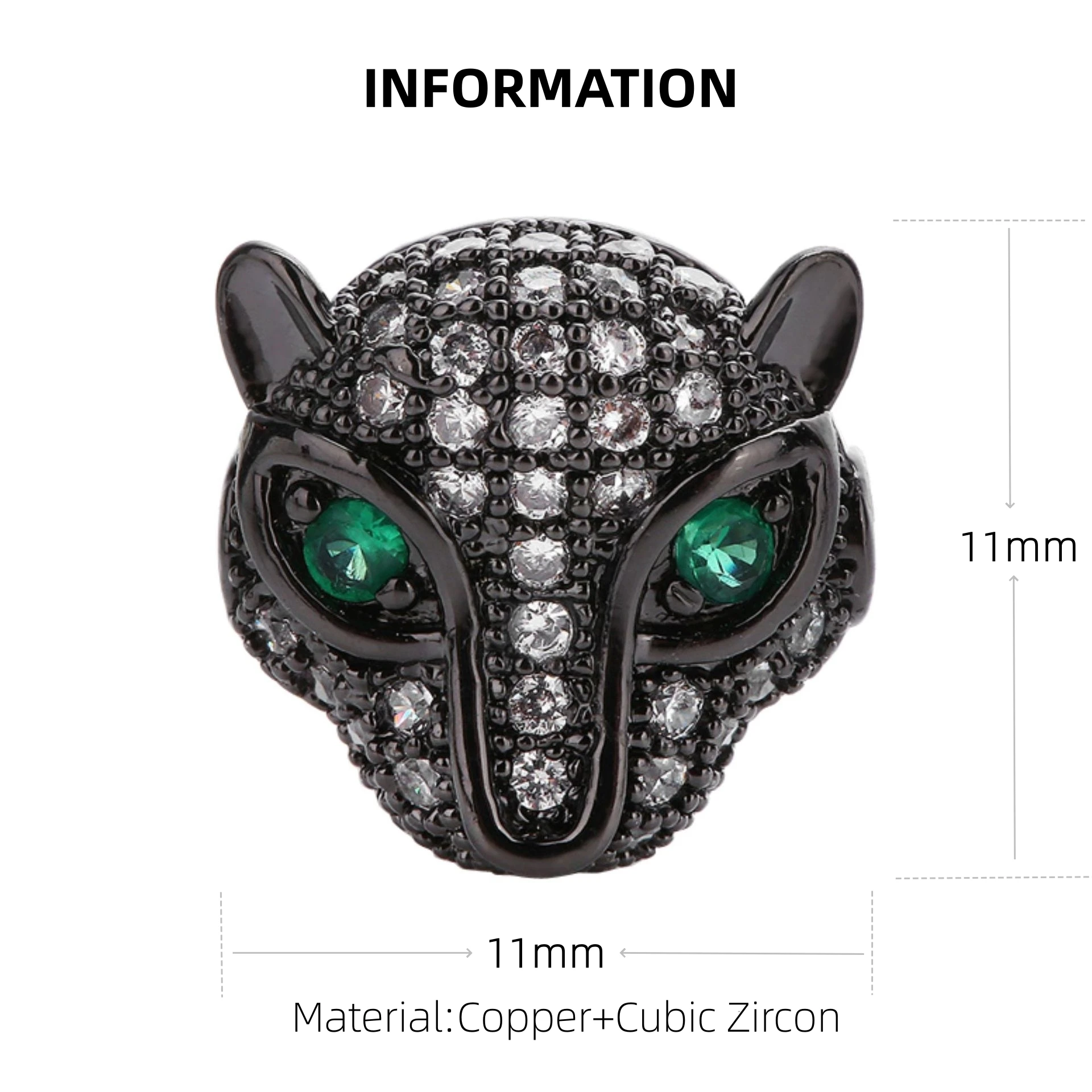 1PC Wholesale Supplier Panther Leoard Heads Cubic Zircon Rhinestone Beads DIY Bracelet Necklace Jewelry Making Accessories