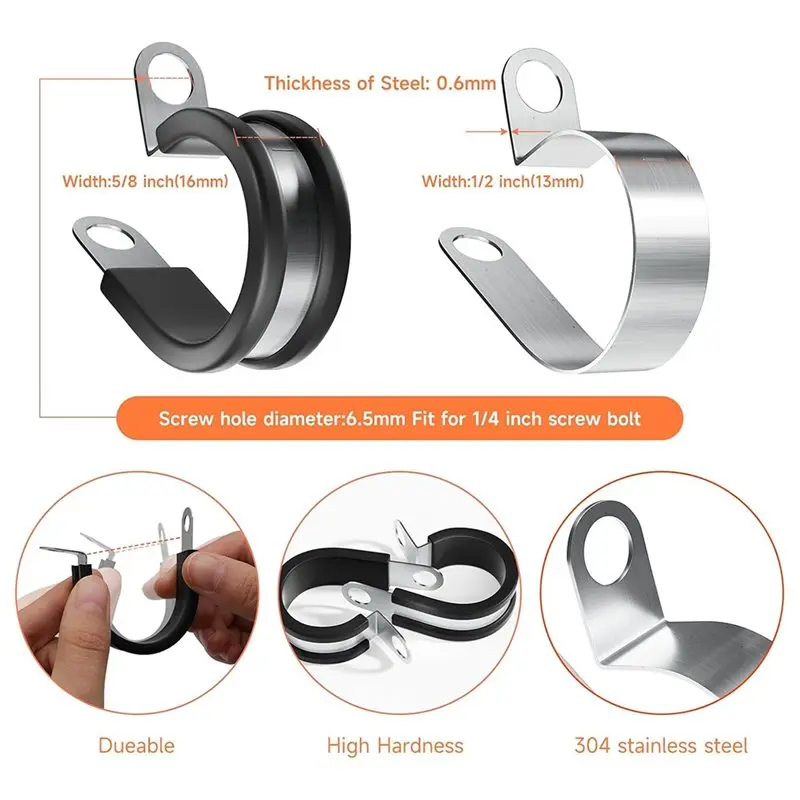 ABHI-Metal Clamp 60PCS 3/4 Inch Steel Cable Clamps, Insulated Pipe Clamps, Wire Clamps Loop Clamps Tube Holder(19Mm)
