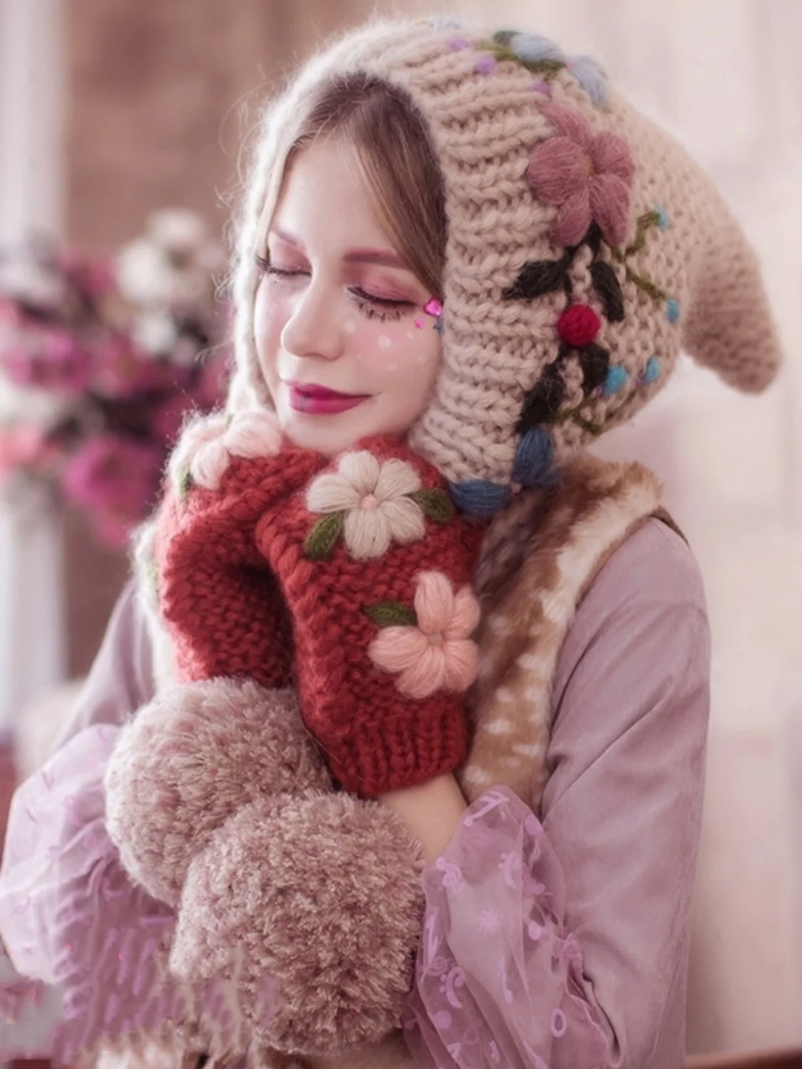 

Осень-зима 2022, новая женская ретро-индивидуальная шпиль с изысканной вышивкой, зимняя вязаная ведьма, большая шерстяная шапка с комочком волос