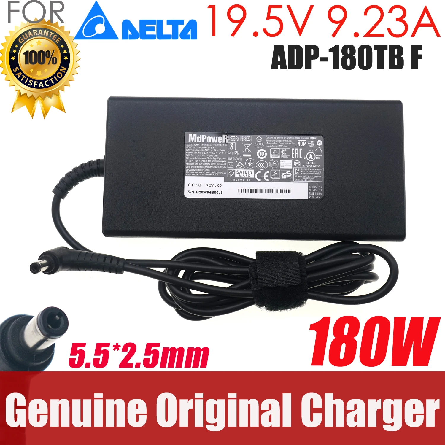 

Genuine Delta ​ADP-180TB F 180W 19.5V 9.23A Laptop Charger AC Power Adapter For Razer BLADE 15 RZ09-02705E75-R3U1 RC30-01650100