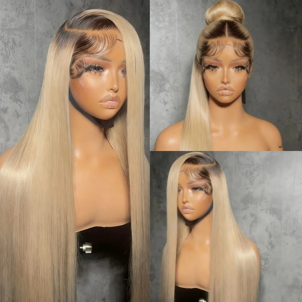 30 Inch Ombre Brown Ash Blonde Lace Wigs 13x4 HD Straight Lace Front Wig 200 Density 360 Lace Front Wigs for Women Daily Wear