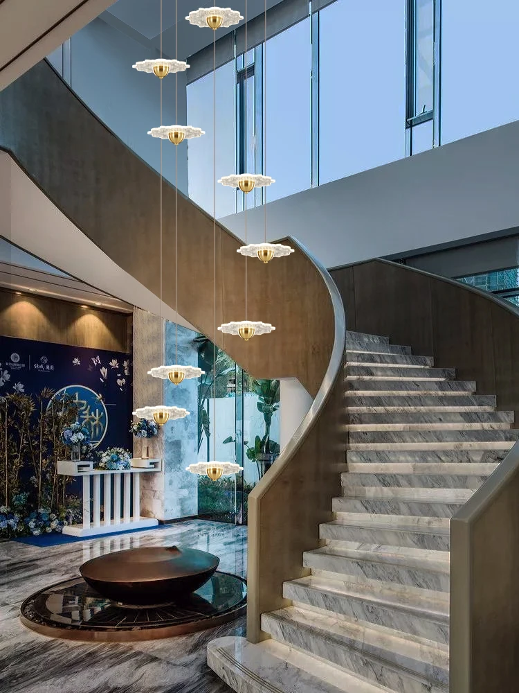 Staircase chandelier, duplex building, villa, loft, modern, simple luxurious shopping mall, courtyard long rotating personalized