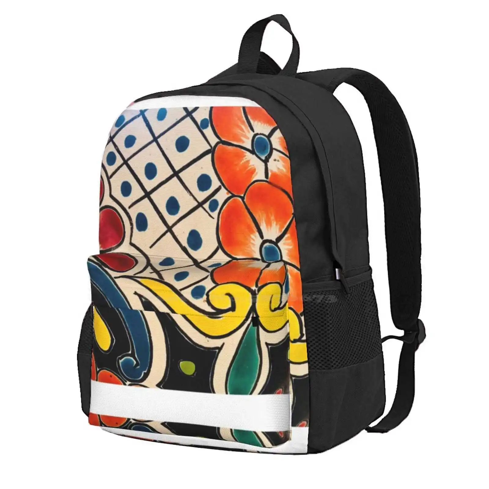 Talavera Artwork Design Hot Sale Schoolbag Backpack Fashion Bags Mexican Artwork Spanish Artwork Talavera Pottery Hand Painted