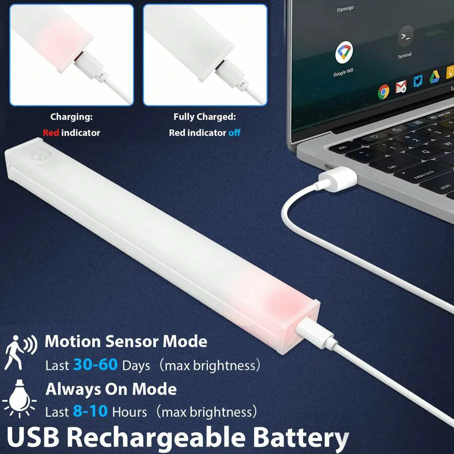 6 قطع من مصابيح الخزانة بمستشعر الحركة LED اللاسلكية القابلة لإعادة الشحن - مثالية للخزانة والمطبخ وخزانة الملابس والسلالم - تعمل بالبطارية ليلاً #4