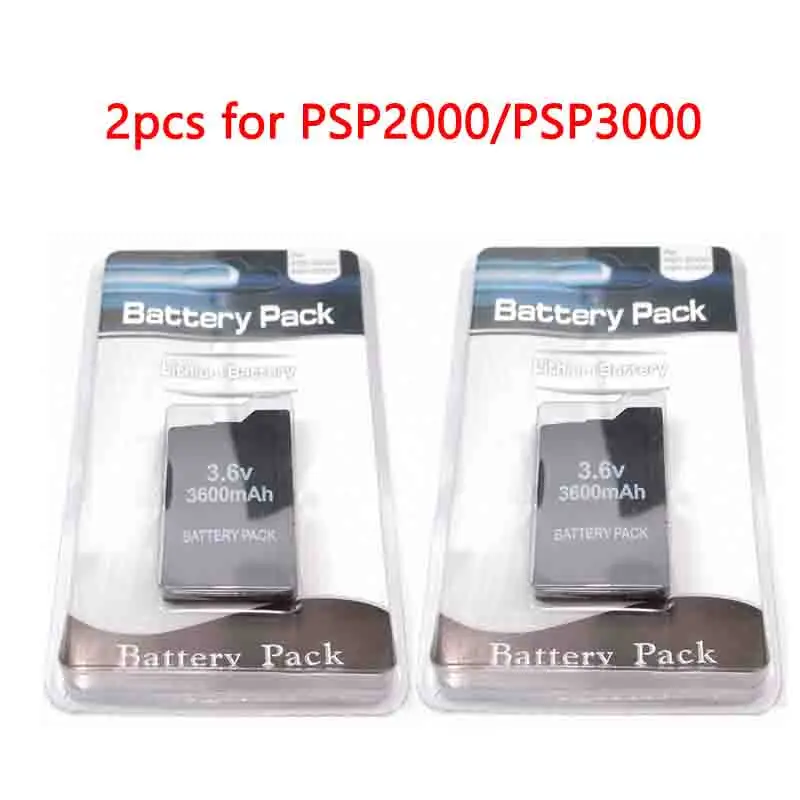 2pcs 3.6V Rechargeable Battery for Sony PSP2000 PSP 3000 2000 Console Gamepad Controller Replacement Lithium ion Battery 3600mAh