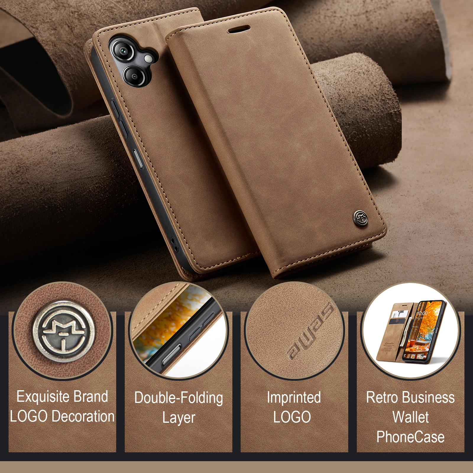 Caseme-013 For Samsung Galaxy A06 A07 A08 Luxury Flip PU Leather Wallet Case Card Slot Money Bag Billfold Coin Purse Stand Cover