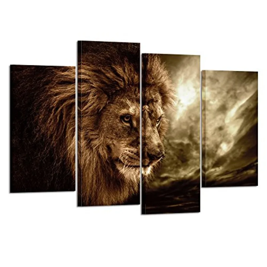 

- Lion Wall Art Canvas Painting Framed and Ready to Hang 4 Panels Large Contemporary Pictures Abstract Lion Canvas Prints for H
