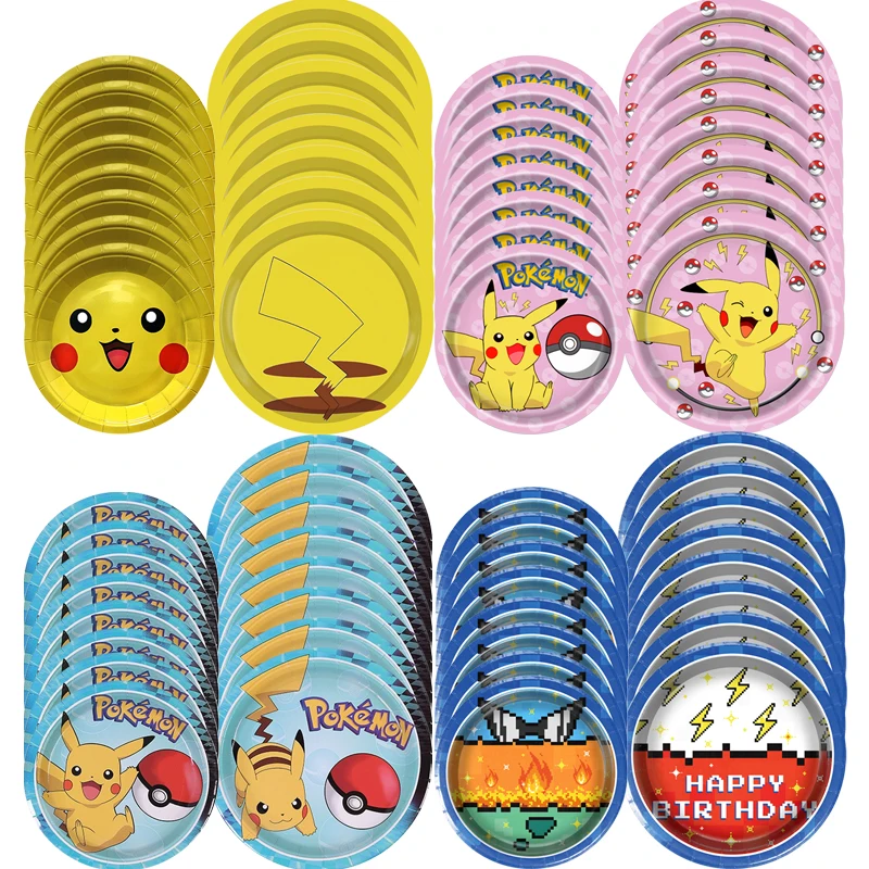 

Pokemon Plate Pikachu Tableware Party Favors Disposable Party Plates Paper Metal 7inch and 9cinch Happy Birthday Decorations Toy