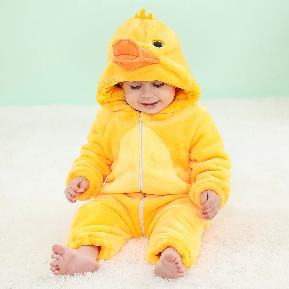 Umorden Baby Yellow Duck Costume Cosplay Kigurumi Cartoon Animal Rompers Infant Toddler Jumpsuit Flannel Halloween Fancy Dress