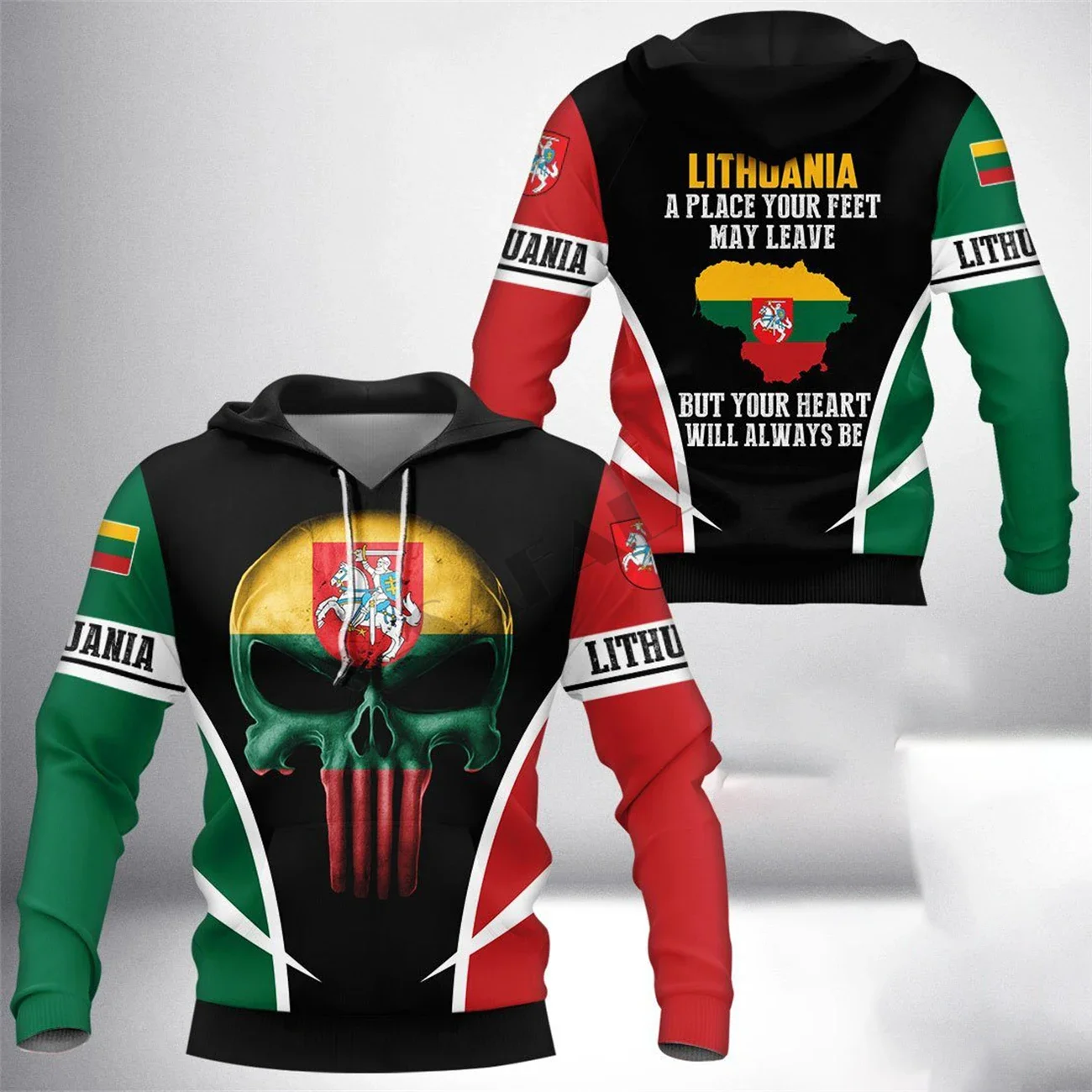 LITHUANIA COAT OF ARMS WHITE FLAG  3D Print Zipper Hoodie Men Pullover Sweatshirt Hooded Jersey Tracksuits Thick Coat Cotton