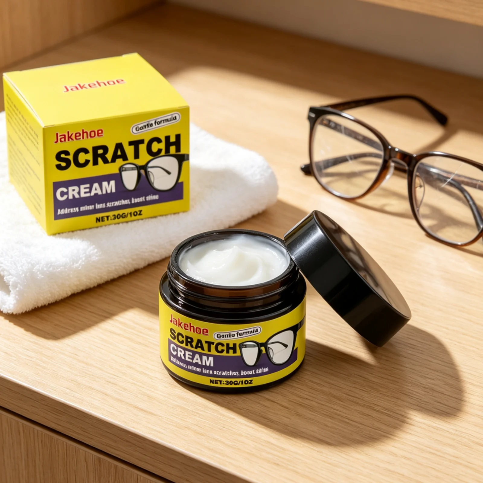 Jakehoe Eyeglass Scratch Remover Fits Most Eyeglass Lenses Boost Shine Clarity Boost Residue Free Lens Scratch Repair Cream 30g