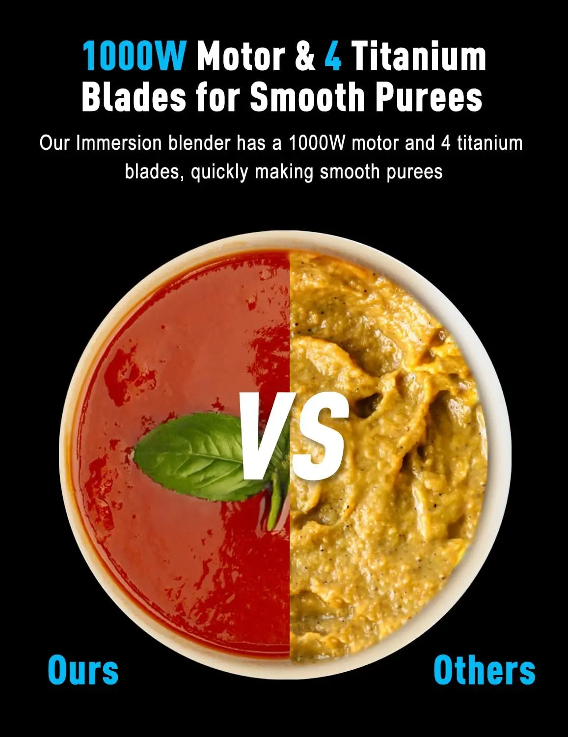 1000W Powerful Immersion mixer Handheld, scratch-resistant hand mixer with heavy-duty copper brushless motor and gift box