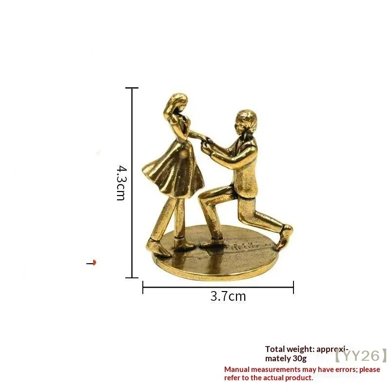 【YY26】Vintage Bronze Couple Proposal Figurine – Romantic Zinc Alloy Decor for Wedding & Anniversary Gift