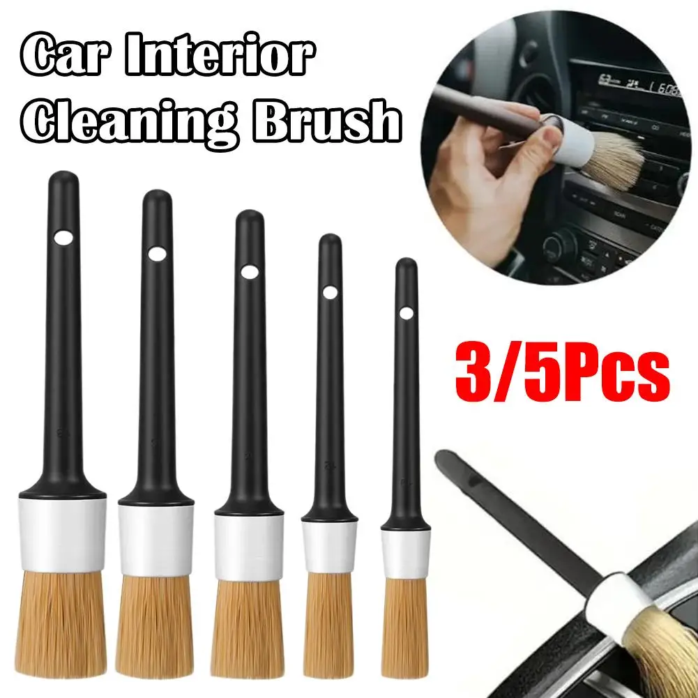 3/5PCS Car Detailing Brush Set Car Exterior Interior Boar Hair Bristle Brushes Dashboard Air Outlet Cleaning Brushes Tools