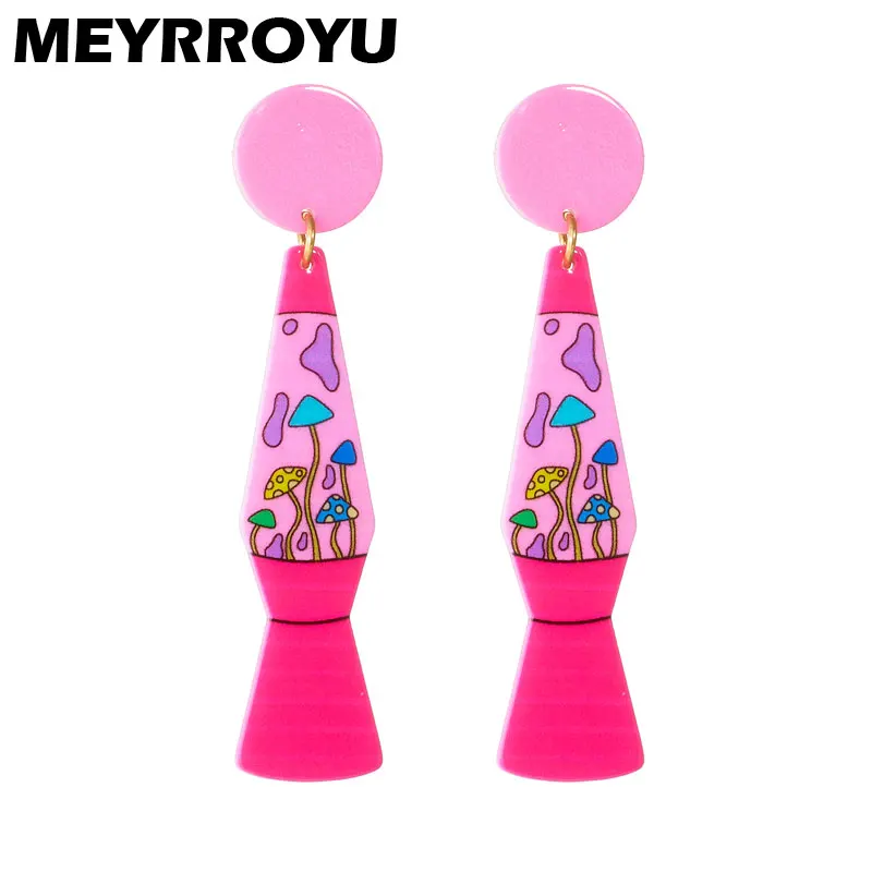 MEYRROYU 2023 New Acrylic Rocket Mushroom Pendant Earrings for Women Creative Halloween Themed Jewelry Party Accessories