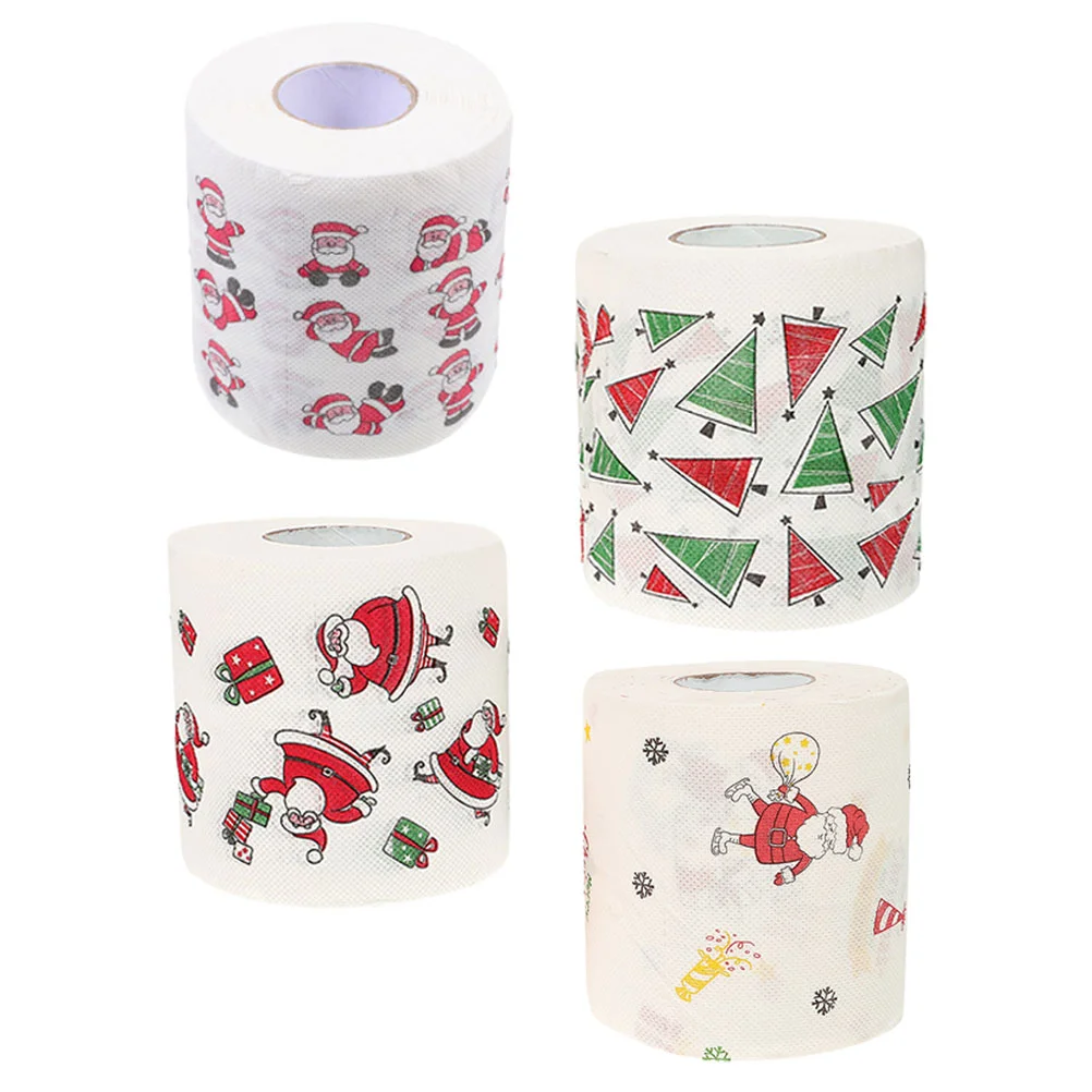 

4 Rolls Decorate Christmas Pattern Toilet Paper Kitchen Tissue Merry Printed Bath Tissues