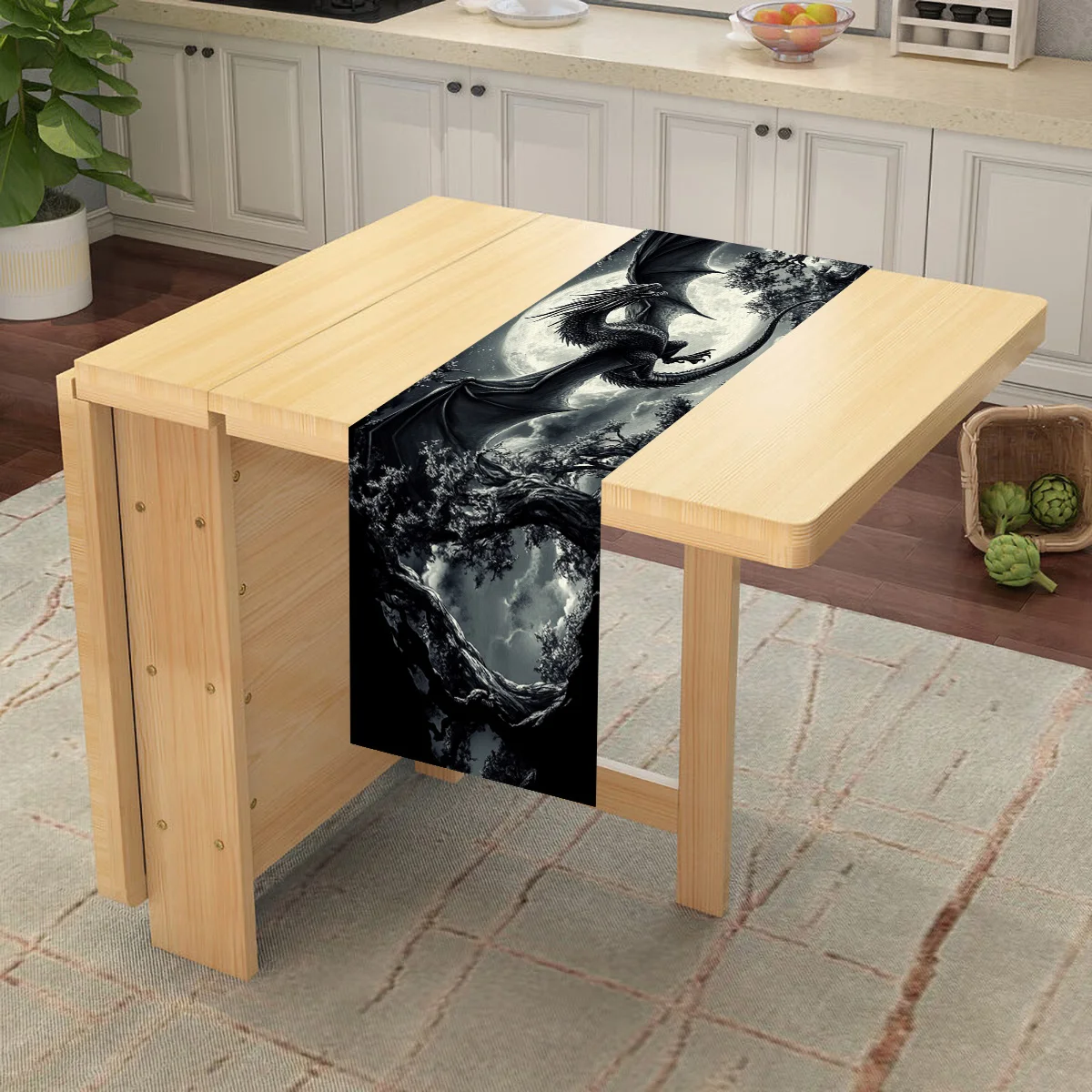 Dark Dragon Table Runner Gothic Fantasy Dining Decor Table Decoration for Kitchen Game Room Medieval-Themed Parties