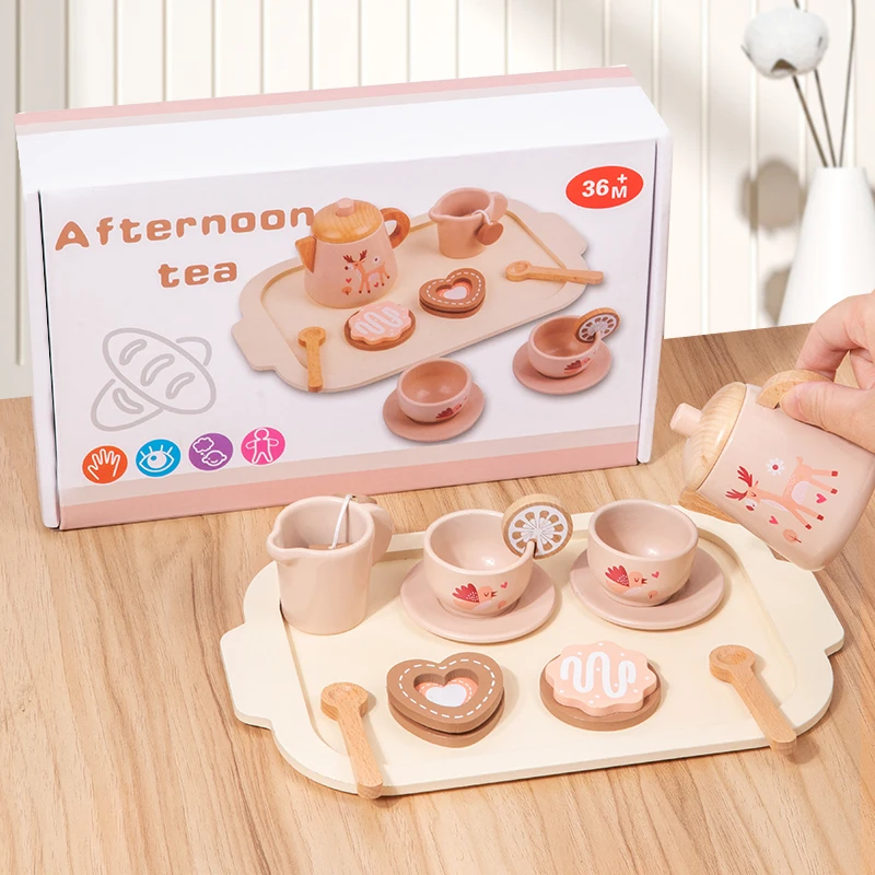 Afternoon Tea Set Houten speelgoed Fantasiespel Voedsel Leren Rollenspel Vroeg educatief speelgoed voor peuters Meisjes Jongens Kinderen Geschenken