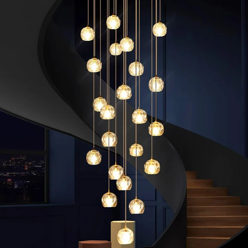 Imagem -03 - Modern Crystal Chandelier For Home Decoration Stair Pendant Lamp Living Room Pendant Lights Iluminação Interior