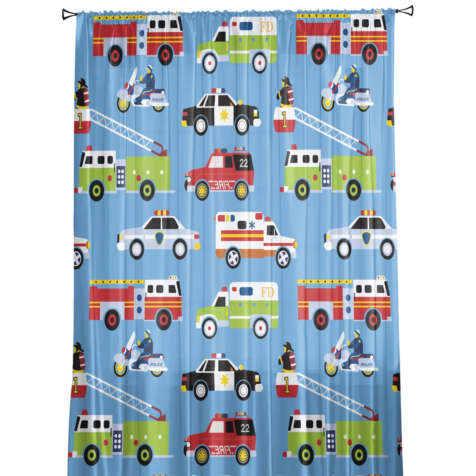 Cartoon Fire Truck Ambulance Police Car Tulle Curtains for Living Room Decoration Chiffon Sheer Voile Kitchen Bedroom Curtain