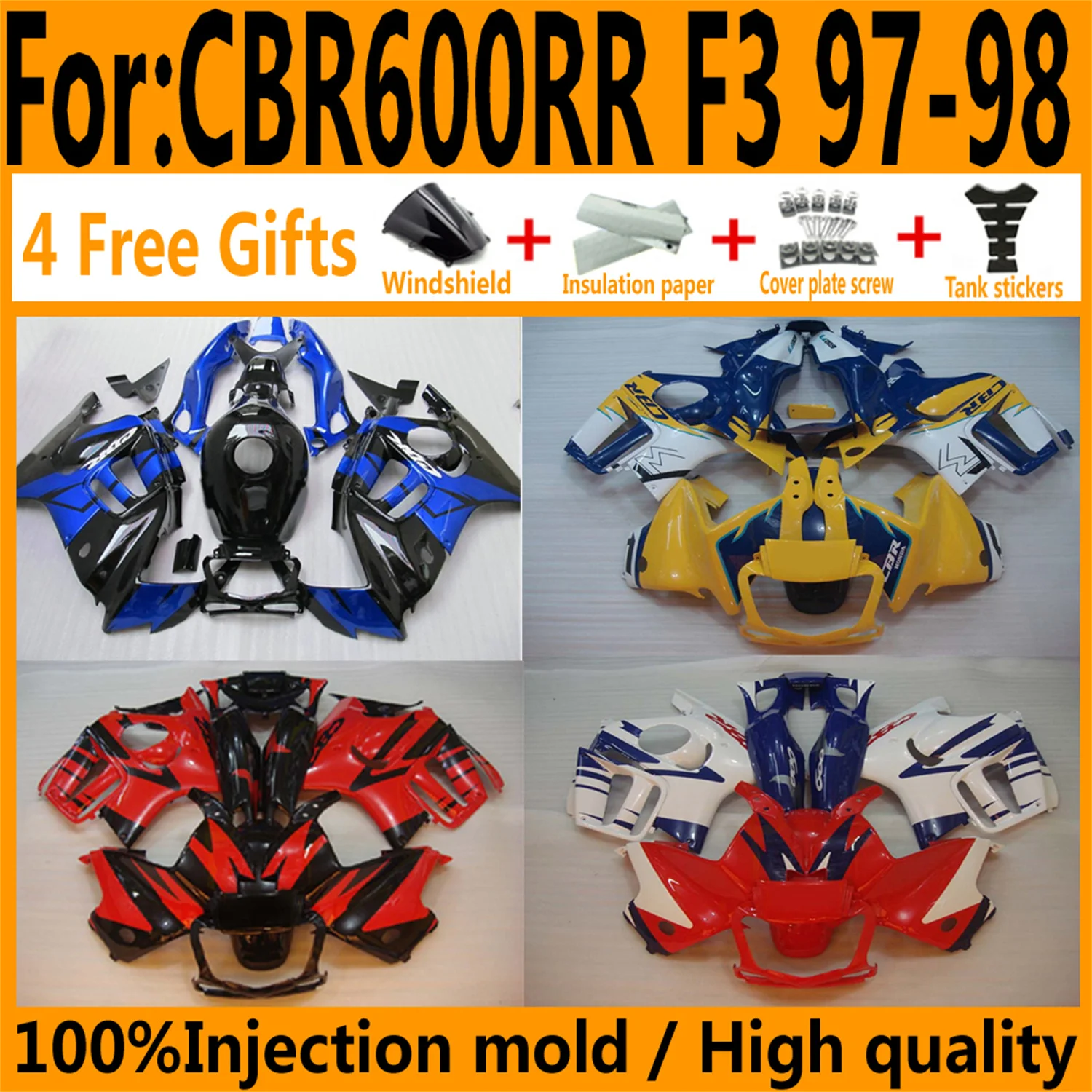 NEW ABS Motorcycle Whole Fairings kit fit for CBR600 F3 CBR 600 F3 97 98 CBR600F3 1997 1998 bodywork full Fairing