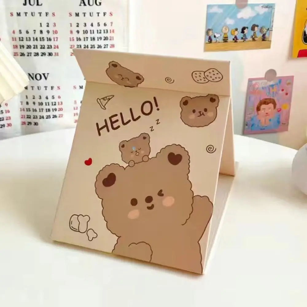 

Portable Pu Leather Desktop Stand Mirror Bear Folding Fold Makeup Mirror Easy To Carry Delicate Pocket Make-up Mirror Bedroom