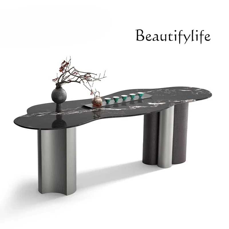 M Light Luxury Cloud Tea Table/natural Marble + Solid Wood/modern Balcony Office Tea Table