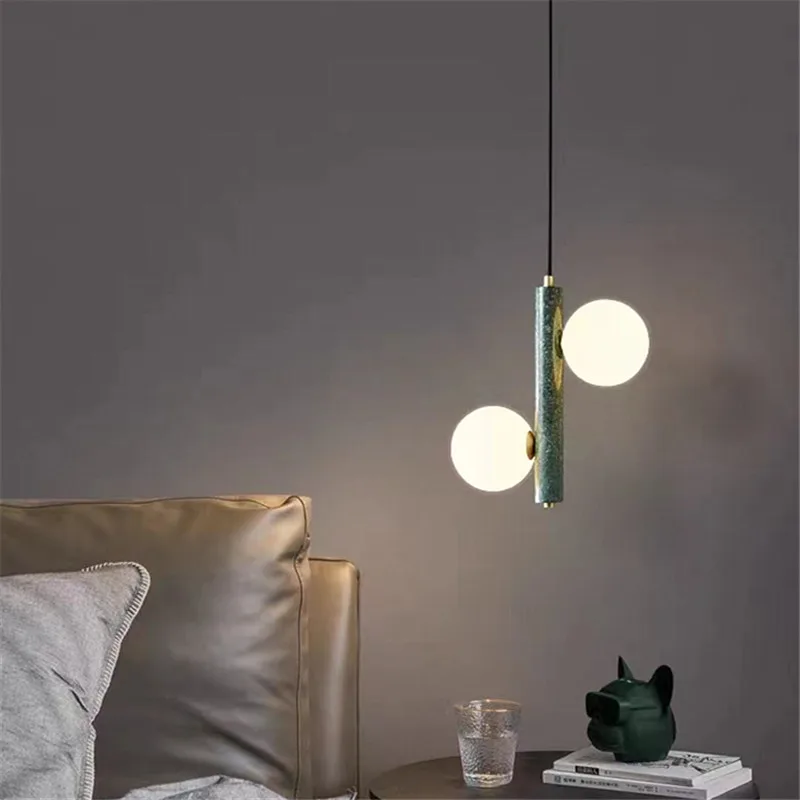 Scandi marble pendant light creative white beside lamp hanging ball glass bedroom Living Room  bar Long Line backdrop lamp