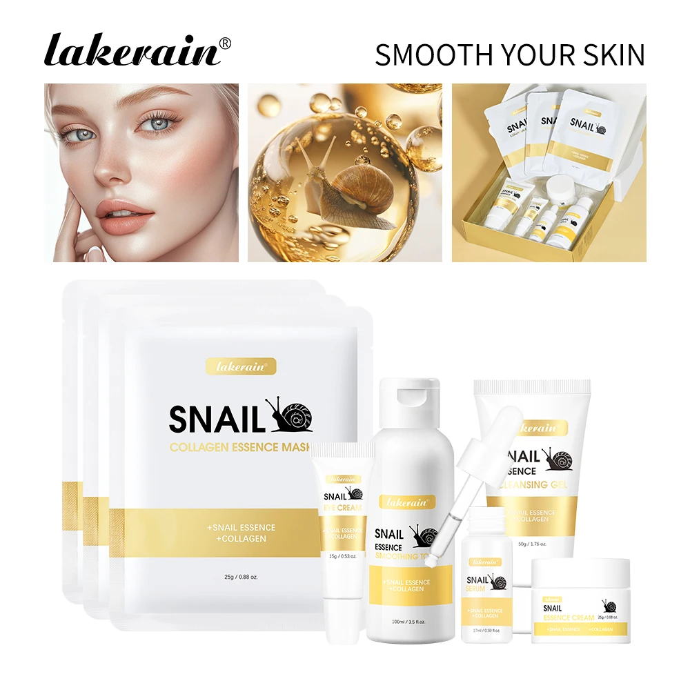 Lakerain Snail Collagen Skin Care Set Smoothing Skin Long Lasting Hydrating Deep Cleaning Improve Elasticity Face Care Kits