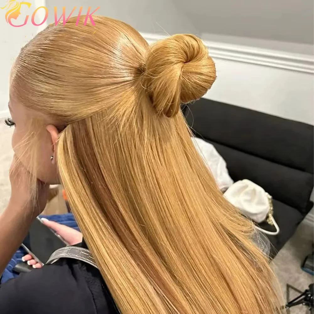 Perruque de cheveux humains lisses blond miel 13x6 avec dentelle HD, densité 250, perruques frontales brésiliennes 13x6 en dentelle HD pour femmes ﻿