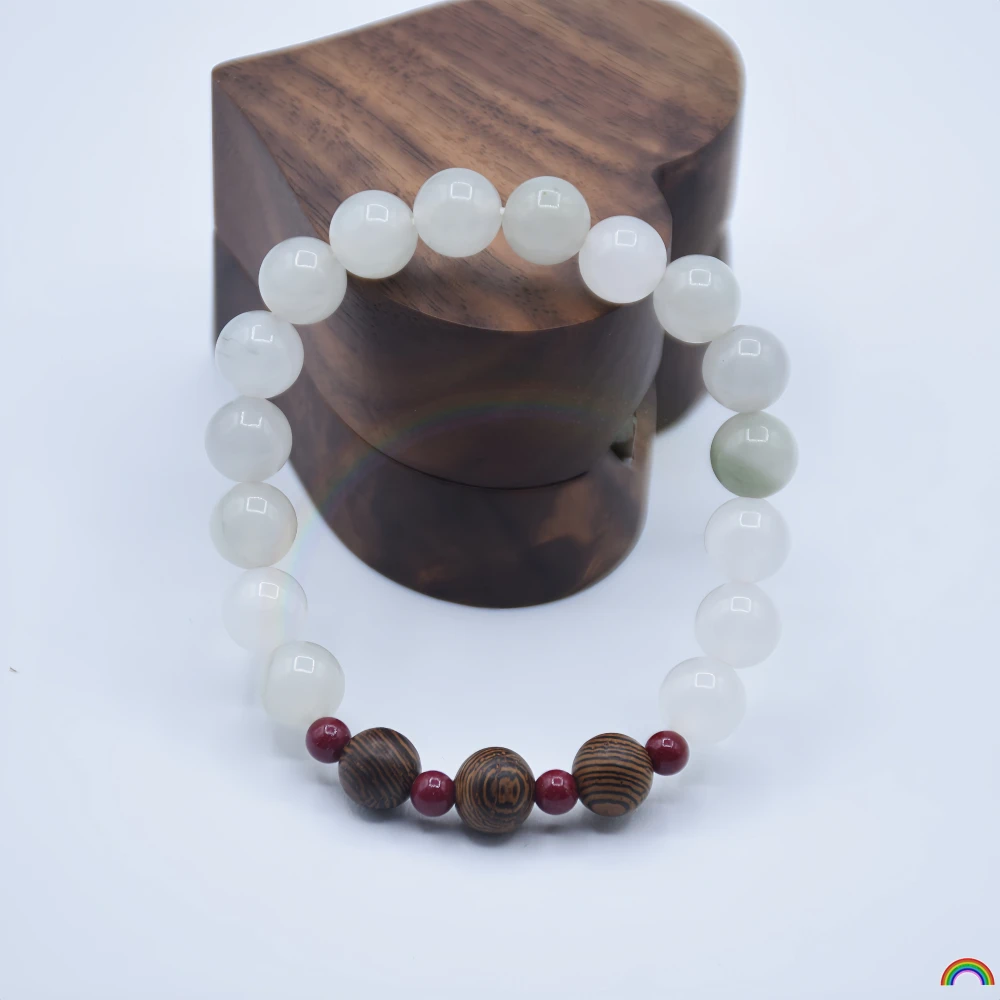 Natural Tianshan Green Chicken Wings Wood cinnabar wood stone Danqing Chinese cultural and artistic bead bracelet Rwbuye