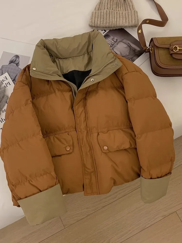 Cappotto coreano Sle Loose Fit in cotone Jaet da donna Autunno Inverno Semplice Faionable ket Cappotto con colletto a maniche colorate decorate