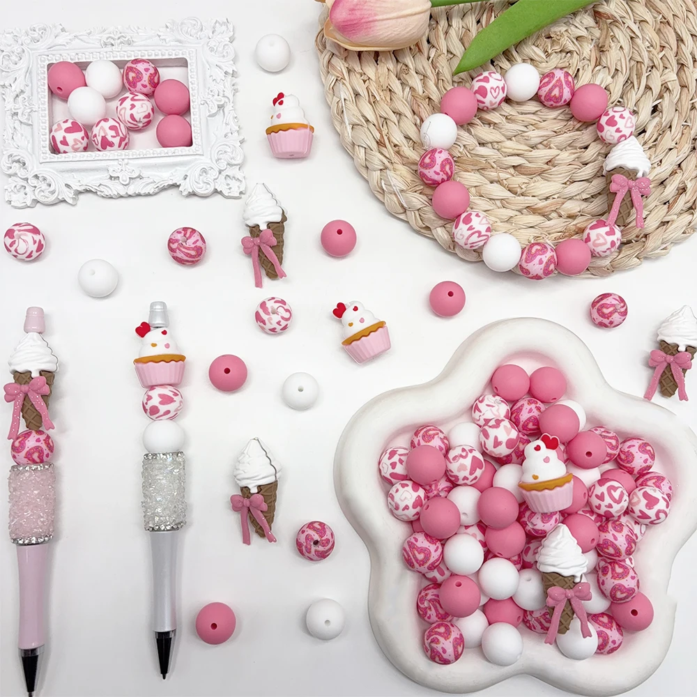 25/32/44PCS Dessert Ice Cream Silicone Bead Set, Perfect for DIY Handmade Crafts Such as Keychains, Necklaces, Bracelets, Etc