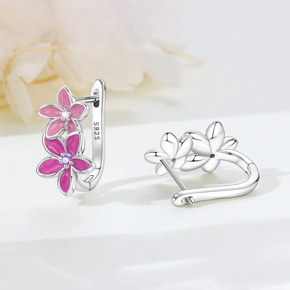 أقراط على شكل زهرة 925 فضية وردية ماغنوليا الزرقاء ليف هوب أقراط للنساء اكسسوارات الزفاف هدايا عيد الميلاد الذكرى السنوية #2