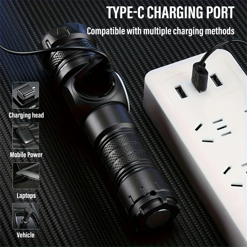 مصباح LED فائق السطوع مصباح يدوي USB قابل لإعادة الشحن ضوء فلاش طويل المدى التكتيكية الشعلة في الهواء الطلق مقاوم للماء التخييم الصيد فانوس