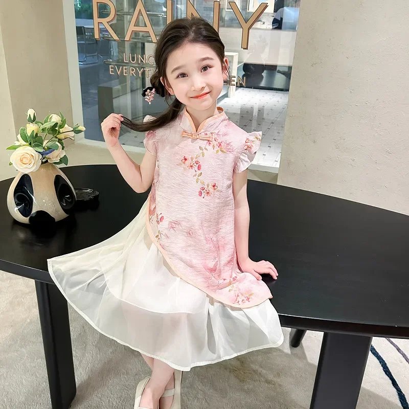 

Summer Girls' Cheongsam Dress New Fashion Internet Celebrity Children's National Style Dress Trend