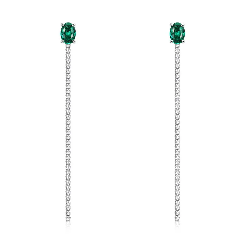 TBCYD البيضاوي الزمرد شرابة الأقراط S925 فضة شرابة الزمرد مع مختبر الأخضر المزروع نمت جوهرة طقم من الحلقان #6