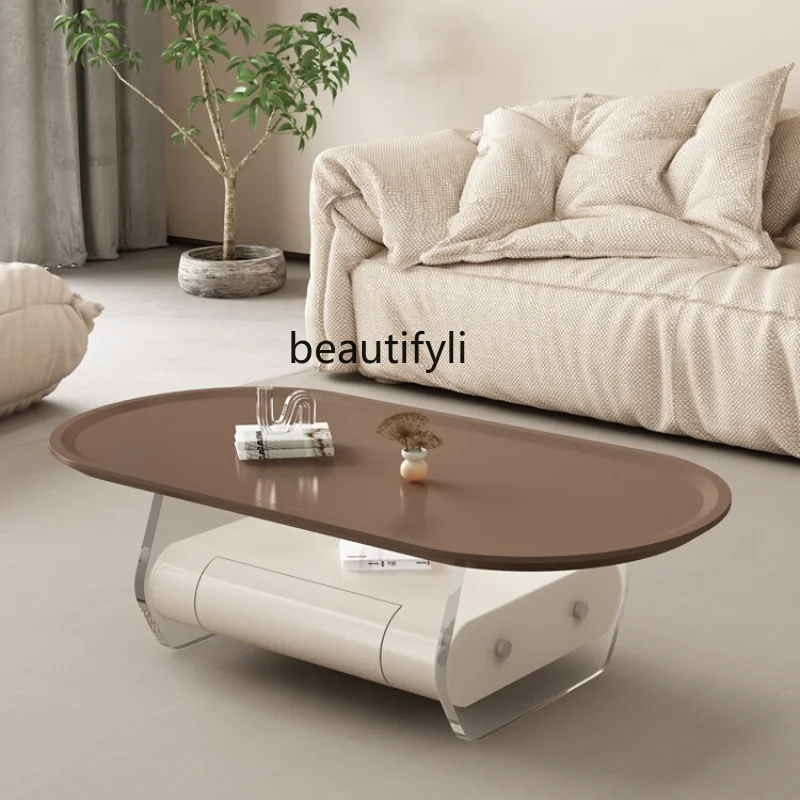 

French Cream Style Acrylic Tea Table Oval Living Room Home Silent Style Modern Simple TV Cabinet