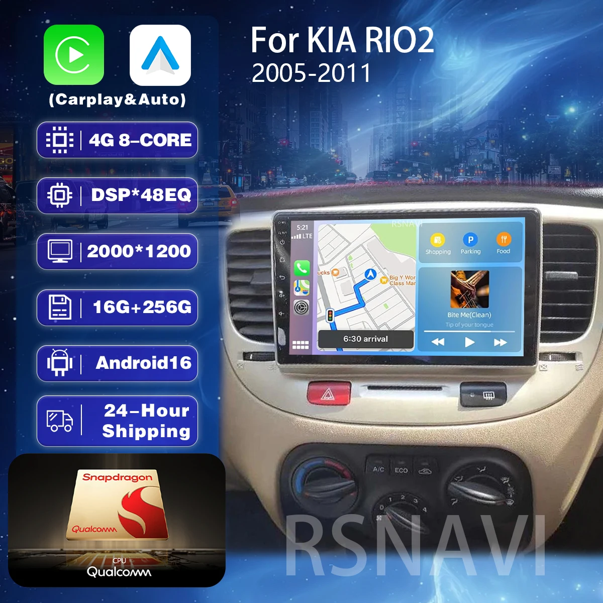 Radio Multimedia para Auto con Pantalla 2K y Android 16 Carplay para Kia RIO 2 RIO2 2005 - 2011, Autoradio GPS Estéreo 2din