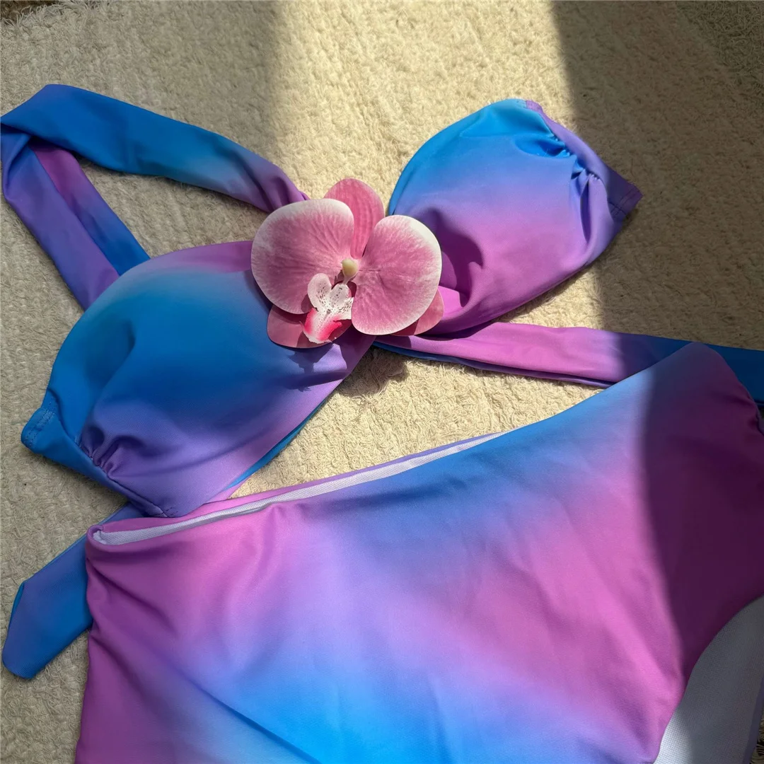 3D-Blumen-Bikini mit Batikmuster, Damen-Badeanzug, hoch geschnittener Bikini, zweiteiliges Bikini-Set, gepolsterter Badeanzug, Badebekleidung, Modell V6988. – Detail 15