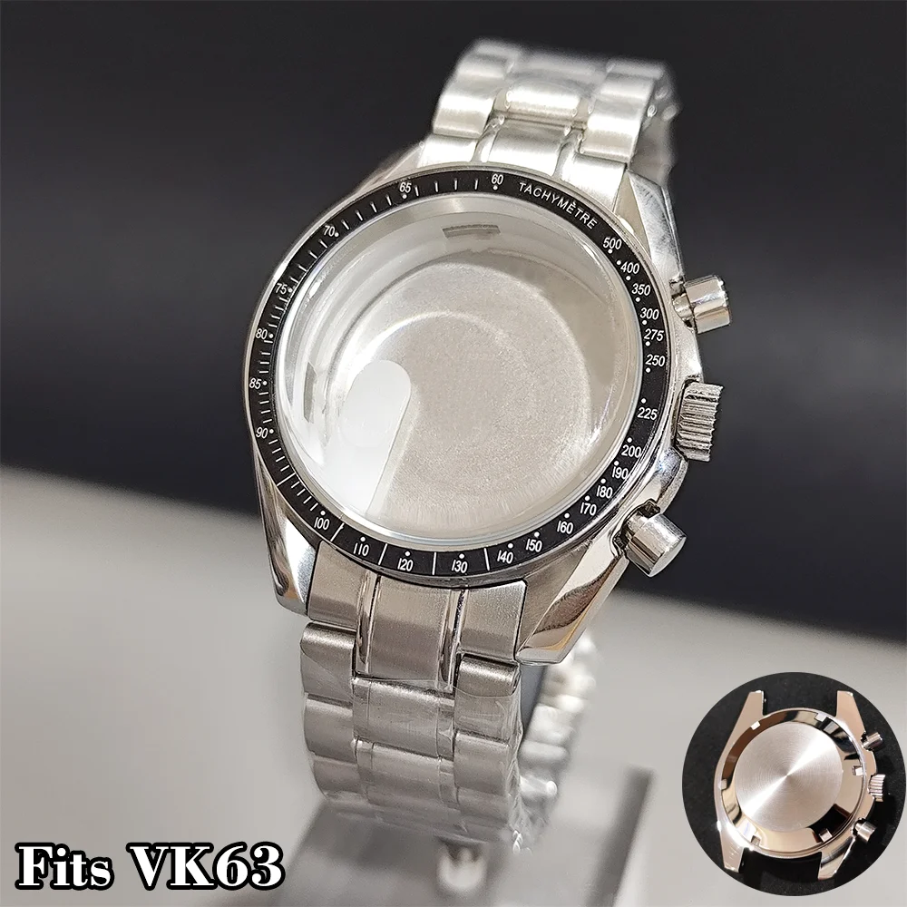 

Fit VK63 Movement 40mm Watch Case Stainless Steel 20mm band Silver/Black Assemble the watches men's watch accessories