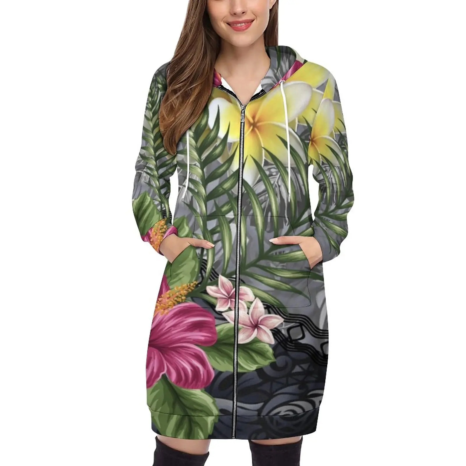 

Hawaiian Floral Arrangement On Tonal Tapa Pullovers Hoodies Long Sleeve Hoodie Sweatshirt Printed Pocket Hooded Sweatshirts For