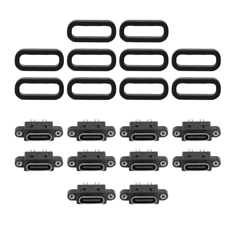 A92Z 10 Pcs Micro-USB TYPE C 4Pin Waterproof Female USB C Socket Port With Screw Hole Power Charging Interface USB Connector