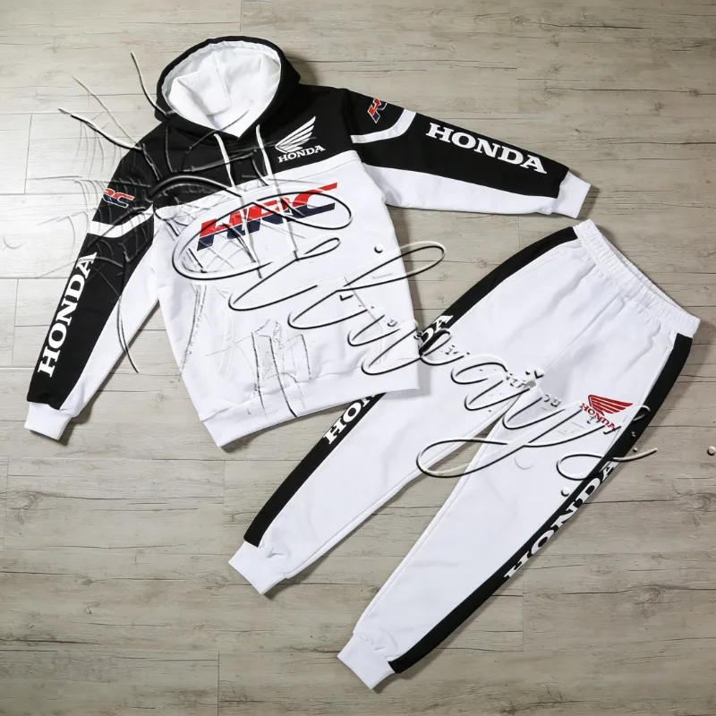 

2026 Autumn/Winter New Honda HRC Racing Enthusiast Cycling Set Men's MOTO Off Road Sports Hoodie Pants Warm Two Piece Set