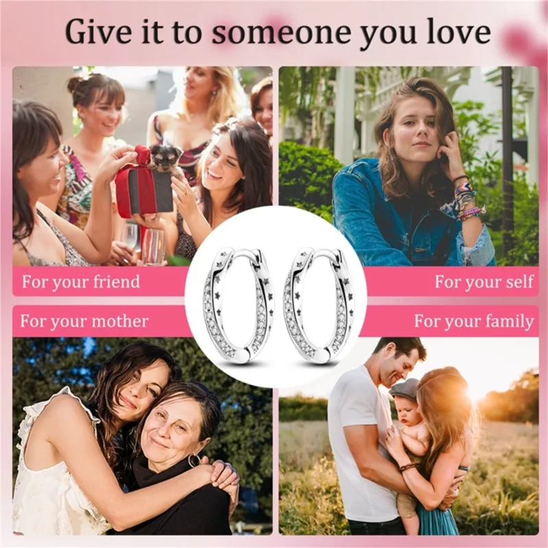 MISEFF 2025 Real 925 Sterling Silver Hoop Shine Stars Earrings For Women Engagement Wedding Party Birthday Jewelry Gifts